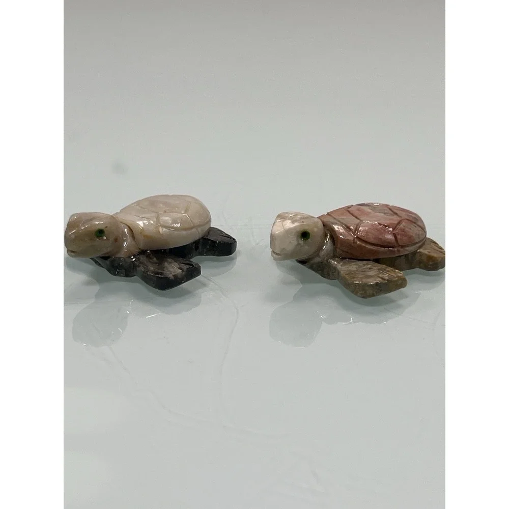 Sea Turtle Figurines Handcrafted In Ecuador Stone Carved Pair Decor